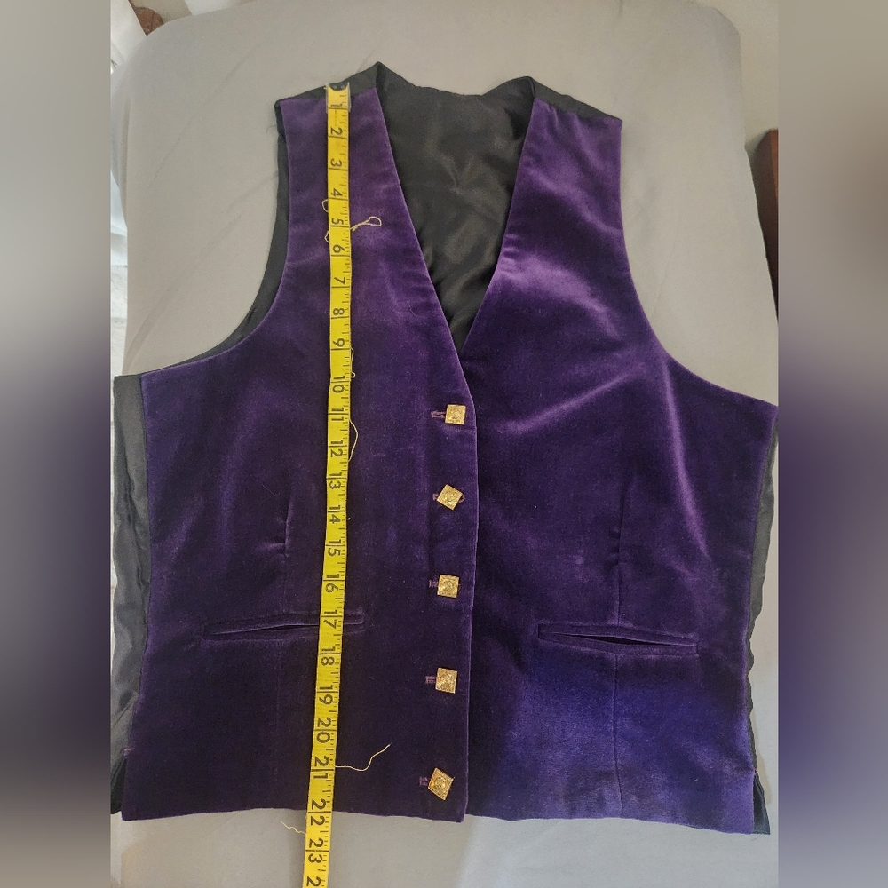 Vintage Prince Charlie Purple Velvet Straight Hem Gold Buttoned Waistcoast Vest - Picture 12 of 12